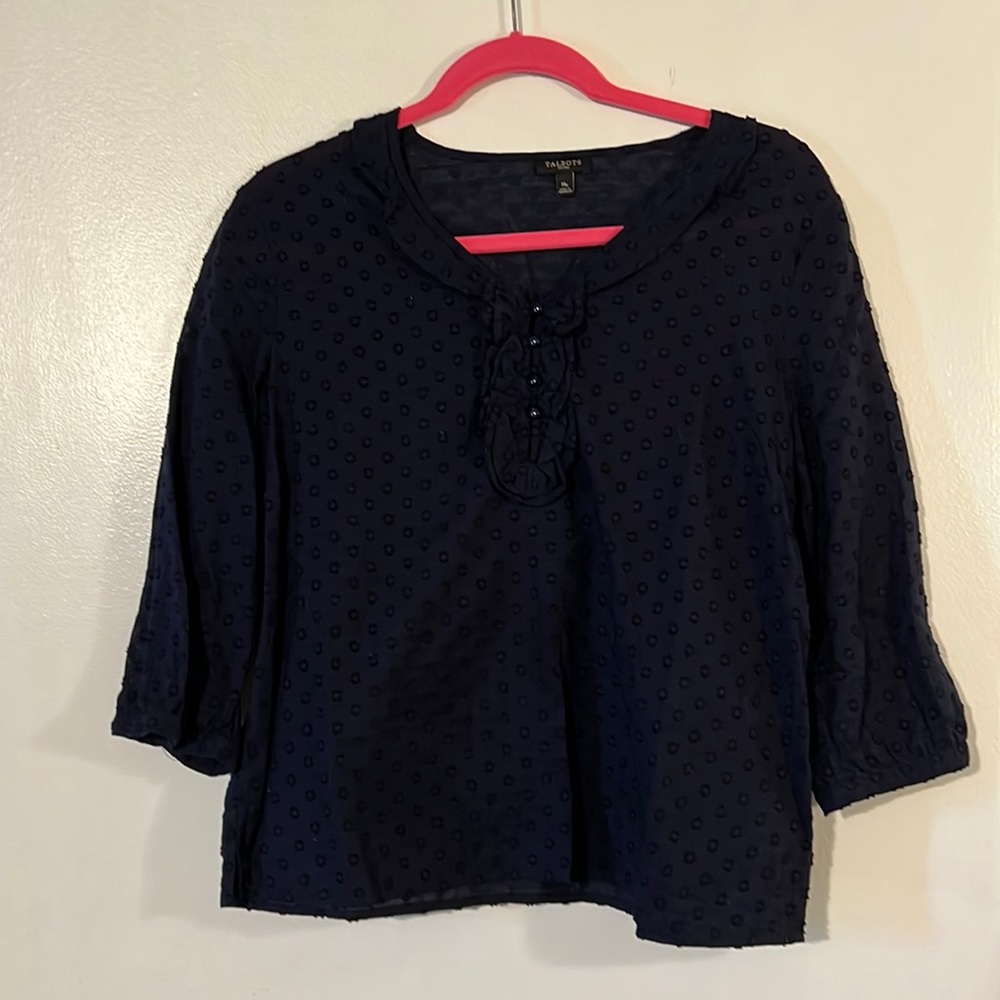 Talbots petites darkest blue smock 3/4 sleeve top